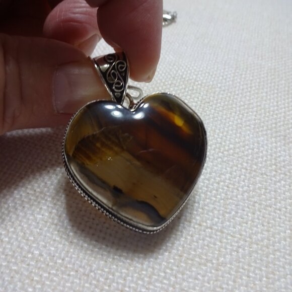 Romantic MONTANA AGATE Heart Handmade Sterling Pendant/Chain #843B - Picture 1 of 3